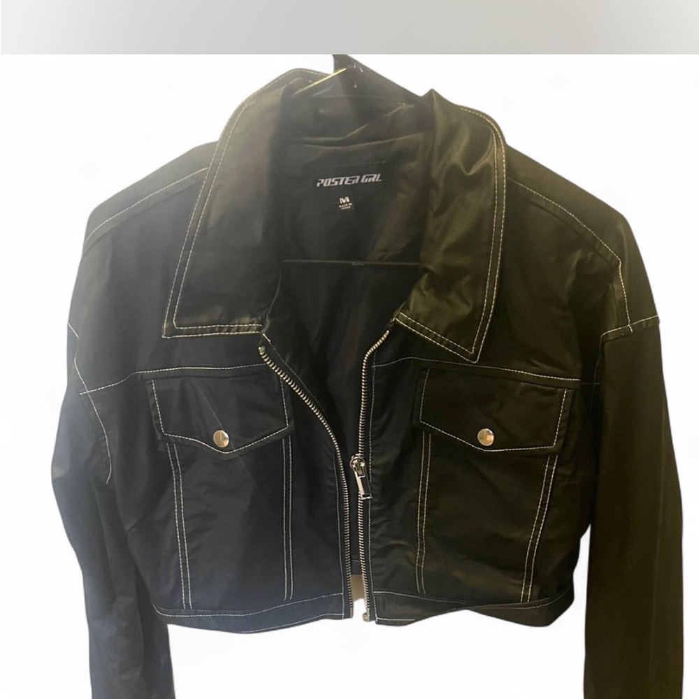 Nasty Gal Black Utility Jacket with White Stitching